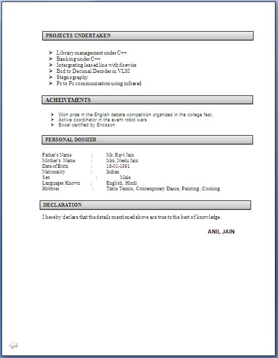 Example of standard resume
